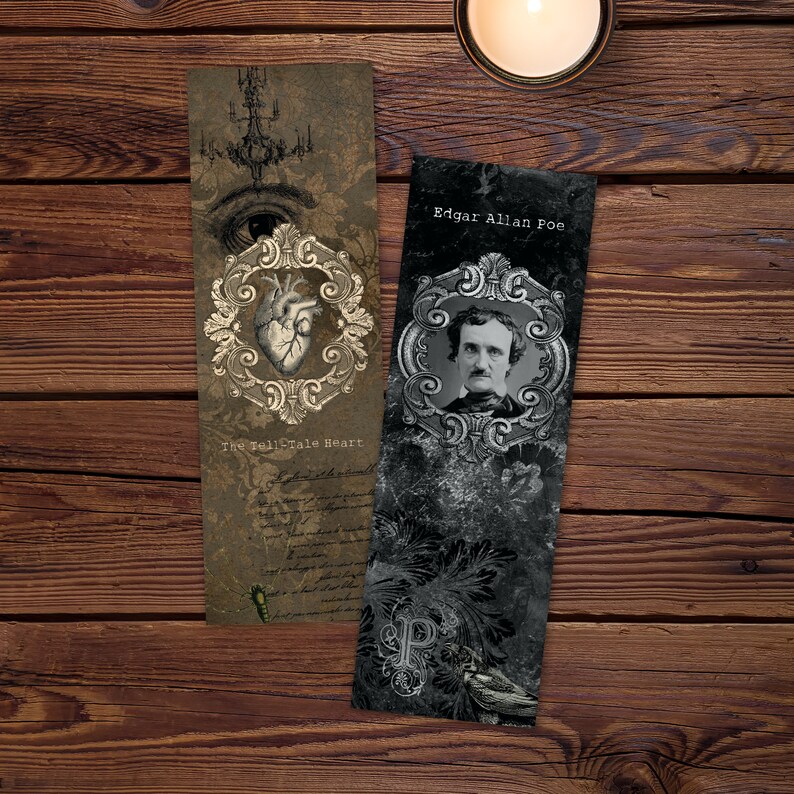 edgar allan poe printable bookmark set gothic fiction horror etsy