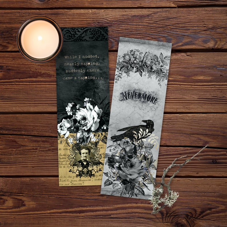 edgar allan poe printable bookmark set gothic fiction horror etsy