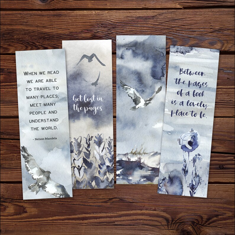 printable bookmarks watercolor birds with bookish quotes