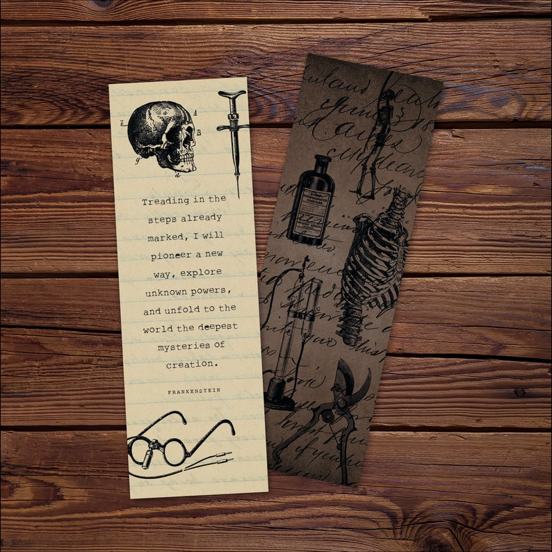 frankenstein printable bookmark set mary shelley gothic etsy