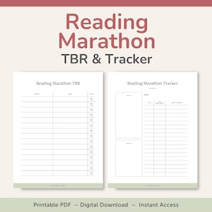 Reading Marathon Tracker Printable, Reading Marathon TBR List, PDF - DOWNLOAD