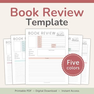 Book Review Template Printable, Reading Journal, PDF – DOWNLOAD