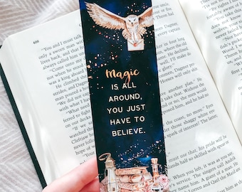 Magic Printable Bookmark, Witchcraft Wizard Book Marker, Reading Gifts, Book Lover Gift, Owl Bookworm Gifts for Readers, DOWNLOAD