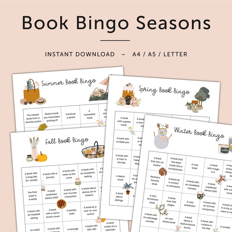 Book Bingo Printable Seasons TBR Game Reading Prompts What - Etsy