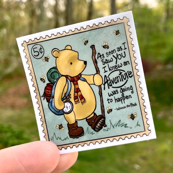 Winnie the Pooh Bear Adventure Stamp Vinyl Sticker Decal Dishwasher Safe