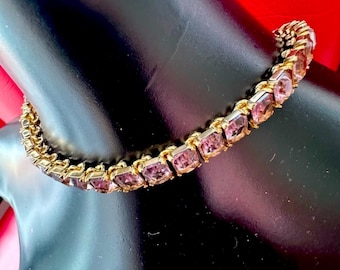 Oscar de la Renta Crystal Baguette Collar Necklace in lavender and gold, vintage Crystal necklace, made in USA