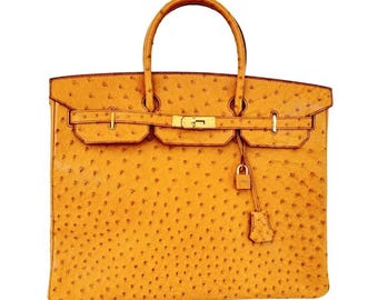 Hermès Birkin 40 Avestruz Dorado GHW – Vintage 2001 (Autenticado), Hermès Vintage Avestruz Birkin, Hermès Luxury Birkin