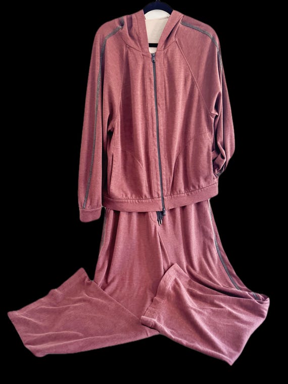 Brunello Cucinelli, Brunello Cucinelli Women’s XL Cotton Silk Hooded Jacket & Wide Leg Pants Set Made in Italy, Brunello Cucinelli set, Vintage