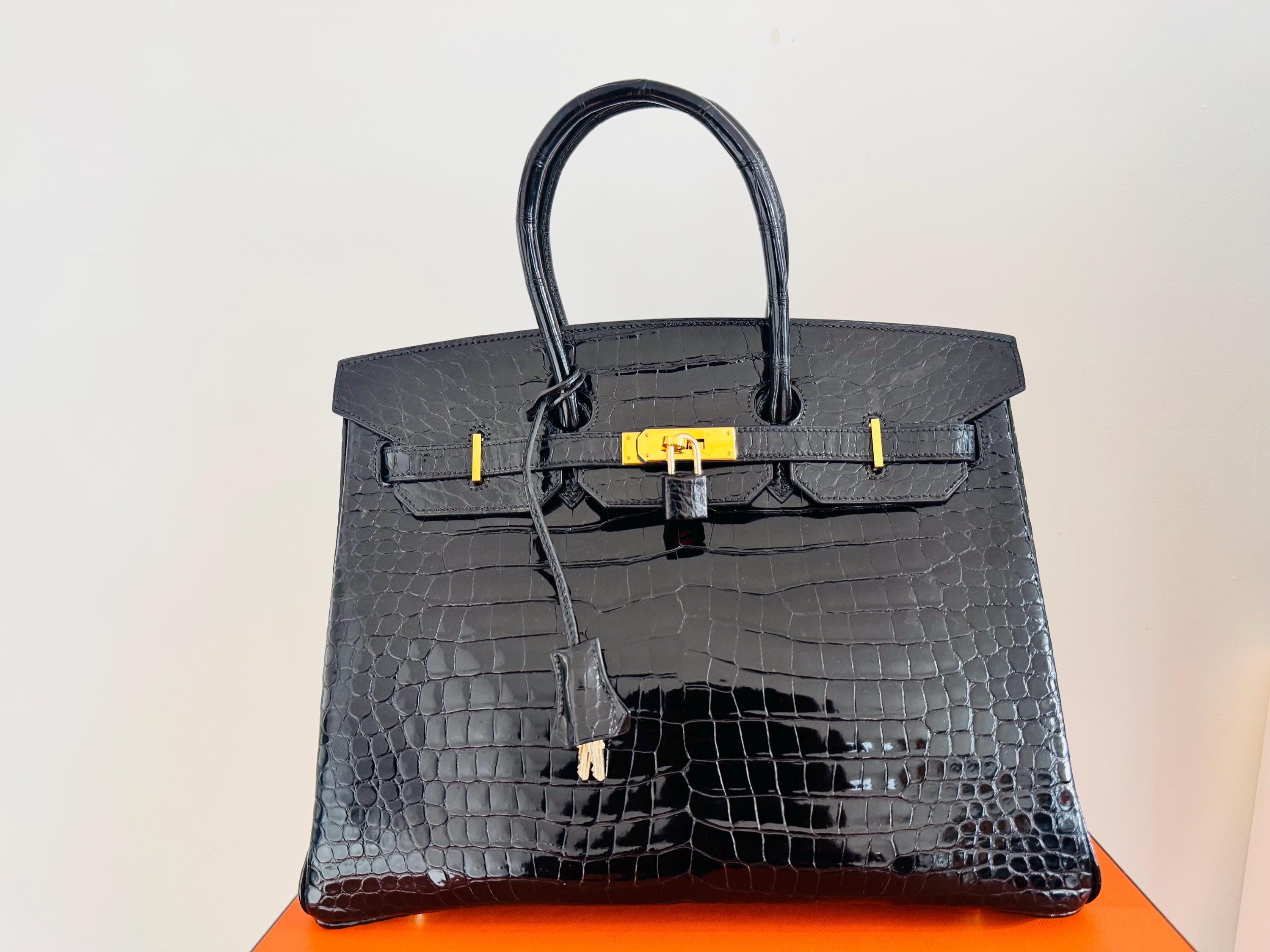 Hermès Birkin 35 – Shiny Porosus Crocodile, Black Box Dust Bag