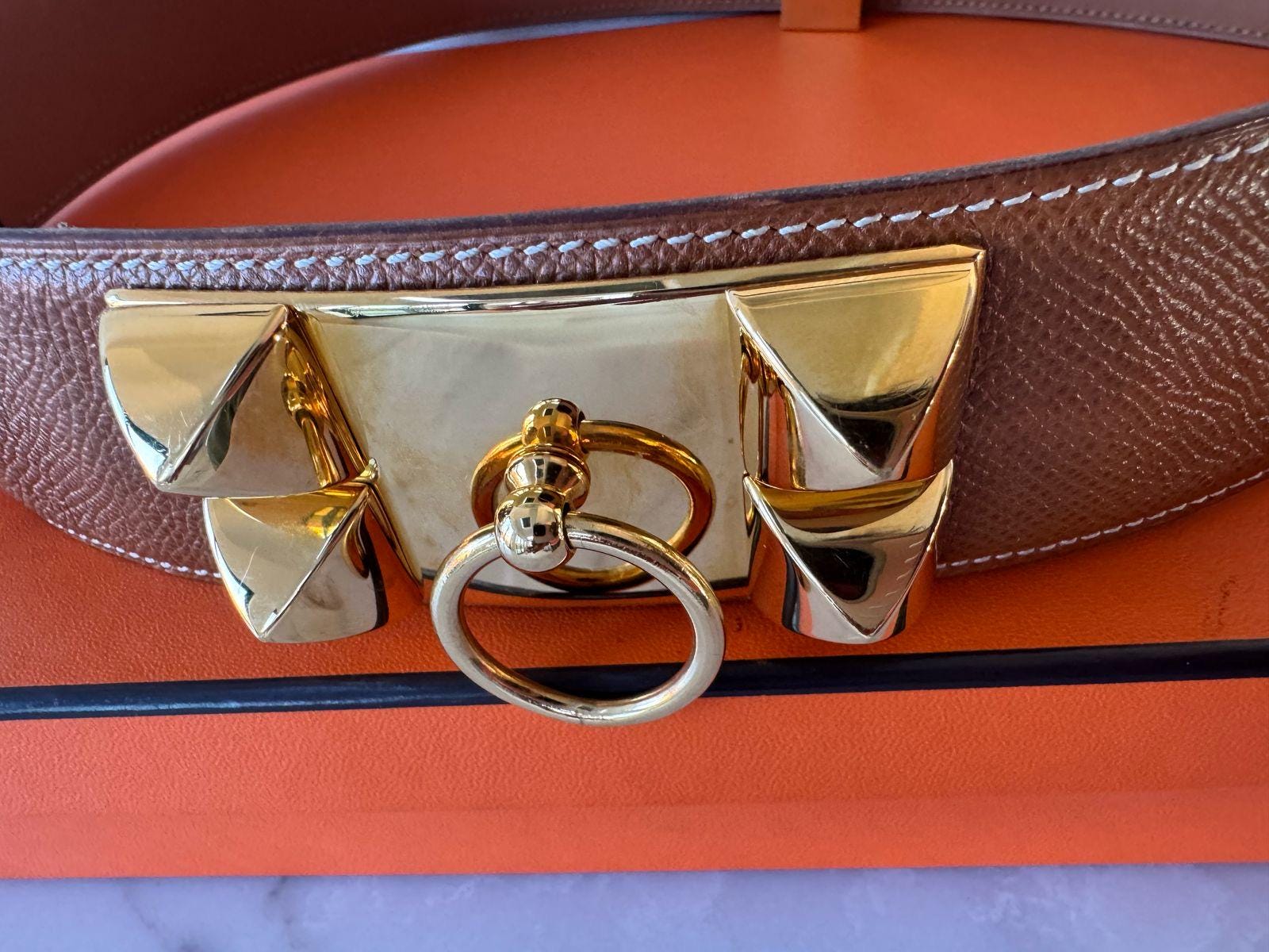 Hermes Collier de Chien 80 Brown Leather 1- Belt Vintage Hermes Brown Leather Belt 80 CDC Belt 32, Collier De  main image 4