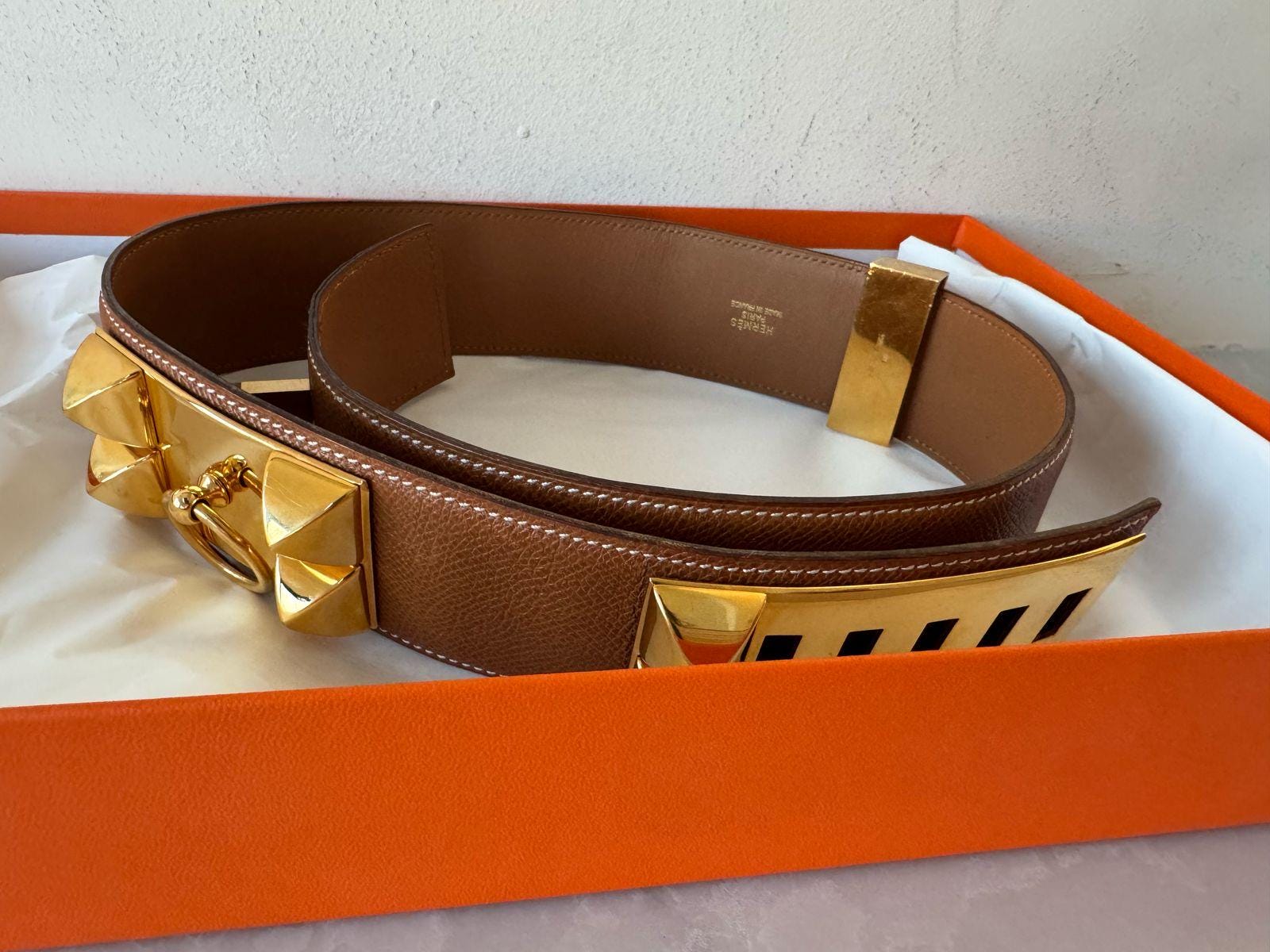Vintage Hermes Brown Leather Belt 80 CDC Belt 32, Collier De 