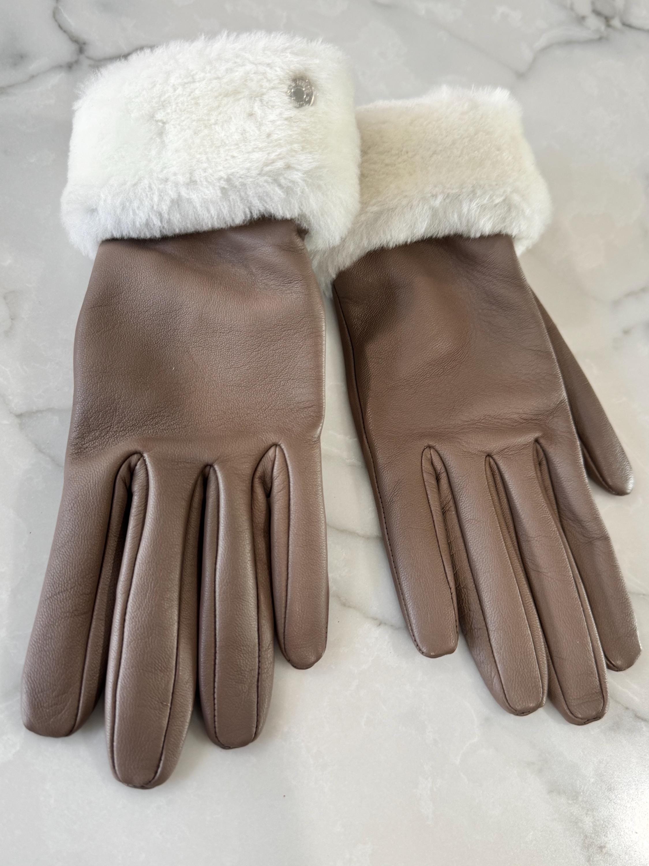 HERMES ベージュレザー手袋 箱付き Hermes Brown Leather Gloves With Cream Fur Cuffs Size 7 - Etsy