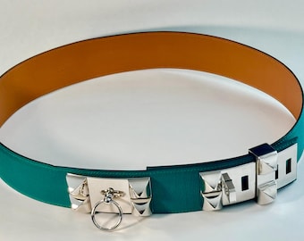 Vintage  Hermès Collier de Chien Belt – Malachite Epsom Leather with Palladium Hardware, Hermes CDC green