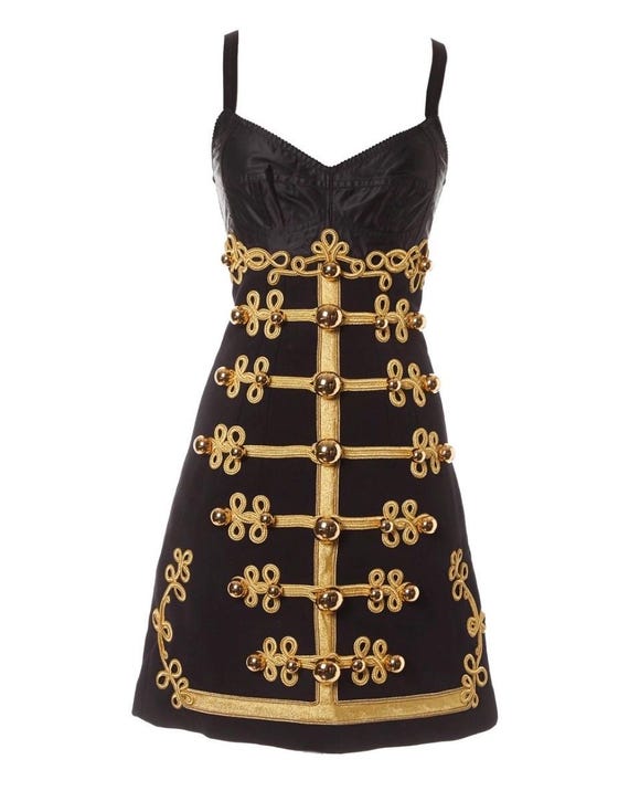 dolce and gabbana black and gold dress Dolce & Gabbana Calf-length One-shoulder Lam Chantilly Lace Dress