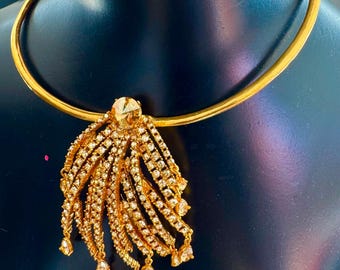 Vintage Oscar de la Renta Gold Rhinestone Waterfall Statement Necklace