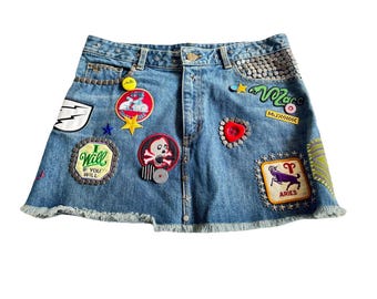 Jupe en jean vintage rare de Marc Jacob taille 8, Marc Jacobs, vintage, jupe en jean vintage rare, denim vintage embelli
