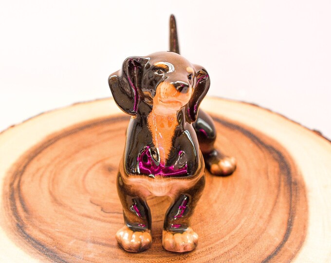 Vintage Dachshund Porcelain Figurine on Wood Base Etsy