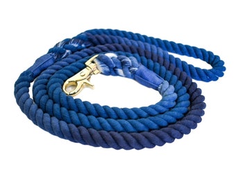 Hand-Dyed Ombre Blue Rope Dog Leash: Cotton Puppy Lead