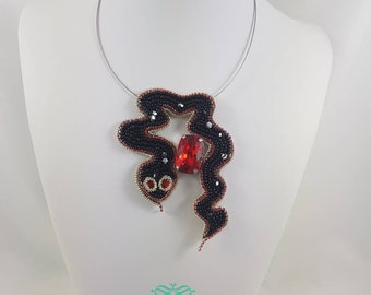 Bead embroidery snake necklace