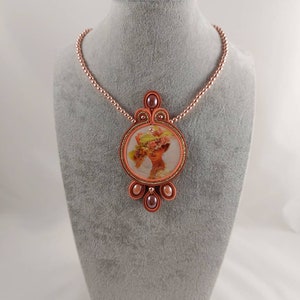 Soutache necklace with big mother of pearl