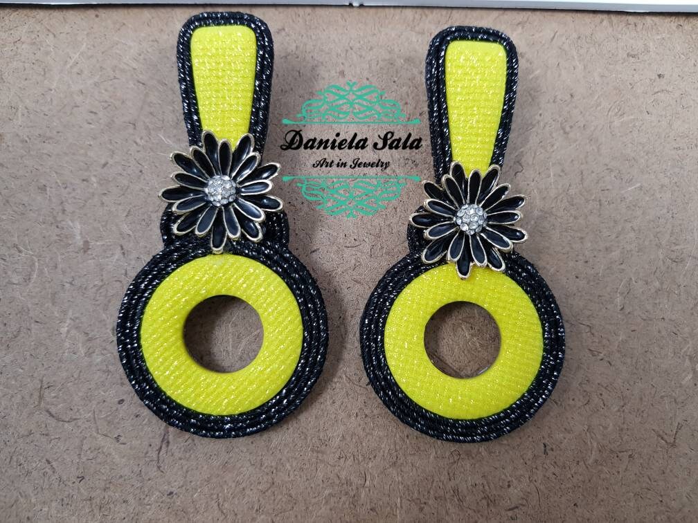 floral earrings with handmade cabochons