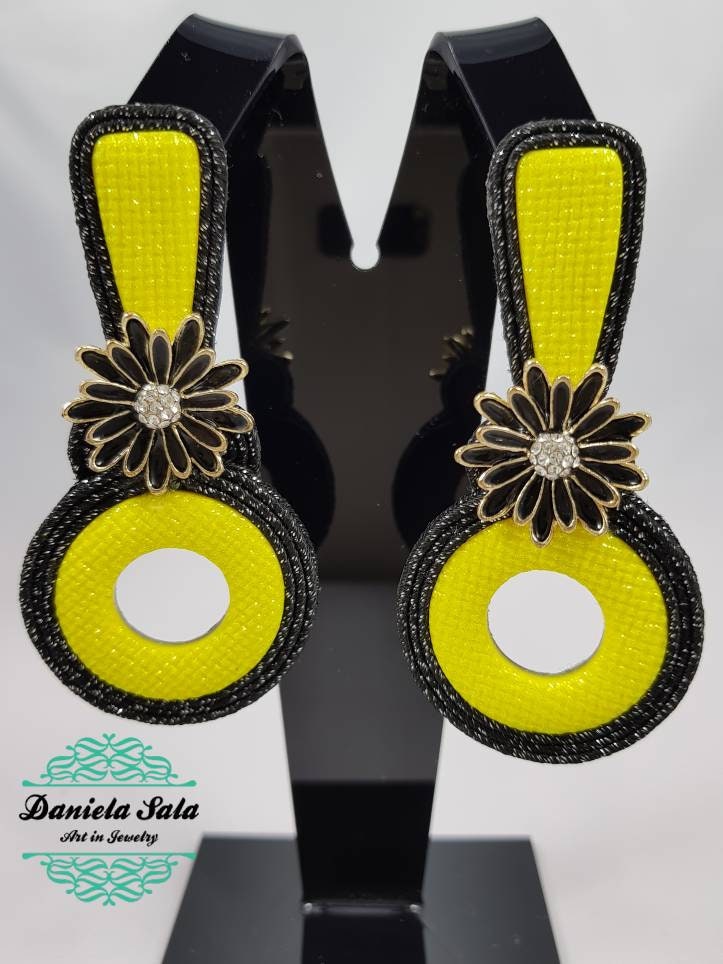 floral earrings with handmade cabochons