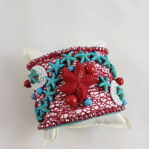 Handmade starfish coral turquoise bracelet