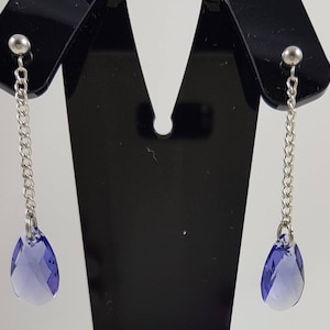 Steel earrings with Swarovski tanzanite drops