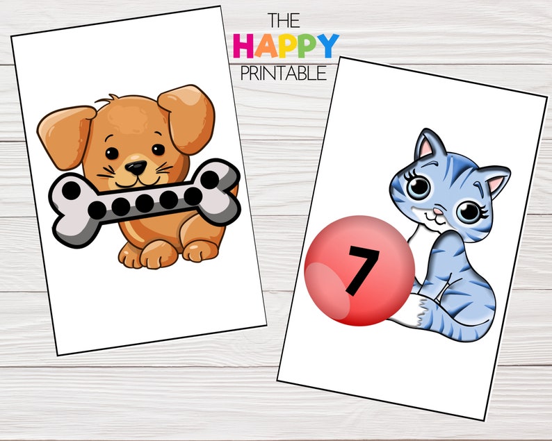 Dog & Cat Preschool Number Match Printable / Math Counting image 1