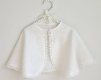 Cape de baptême en lin blanc : cape de baptême blanc laiteux pour bébé