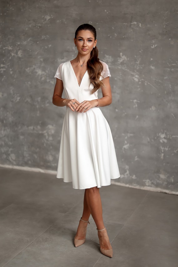 Handmade White Dress: Elegant V-neck Bridesmaid Dress - Etsy