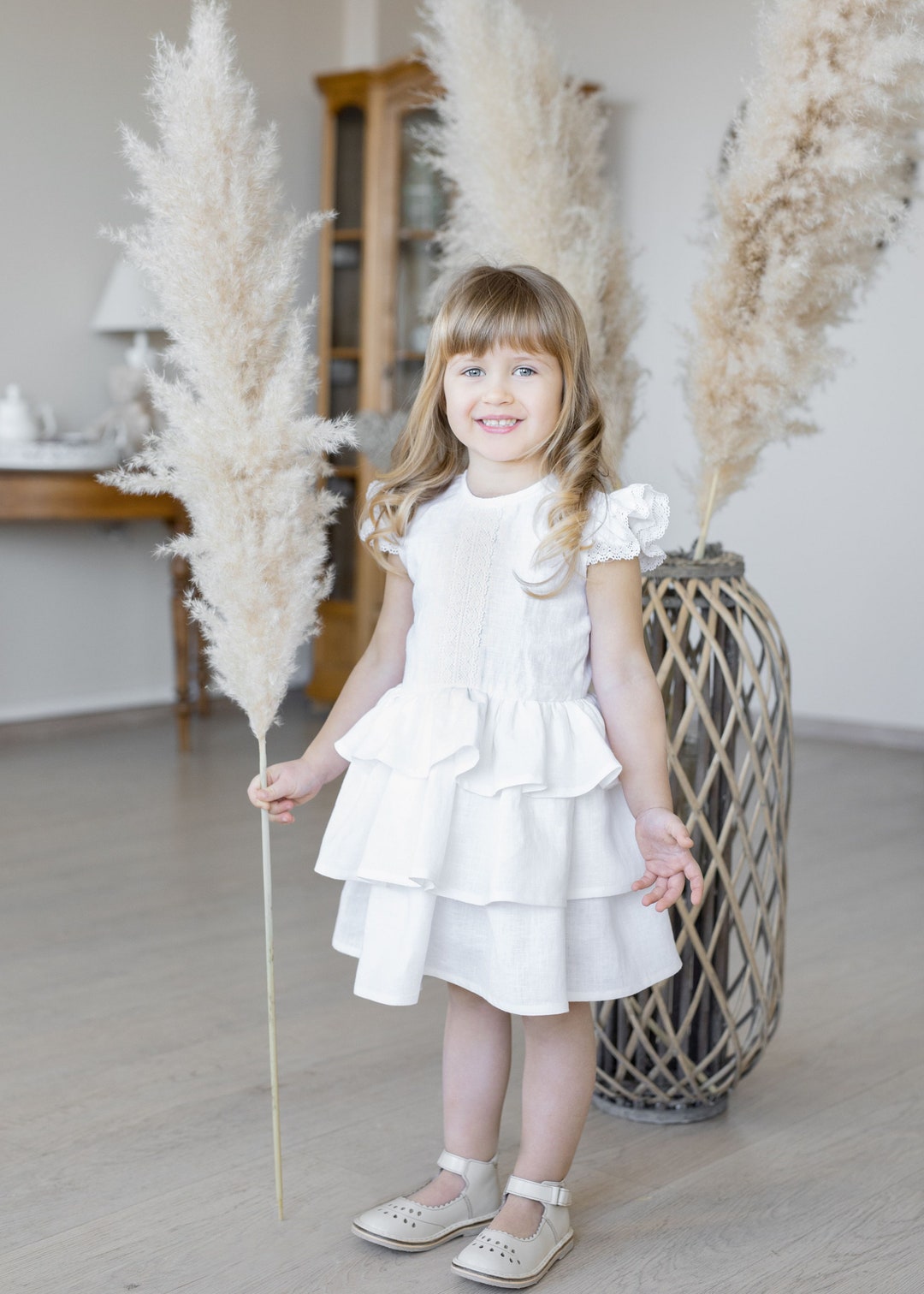 Girls White Linen Dress ASTRA Baby Flower Girl Dress Etsy