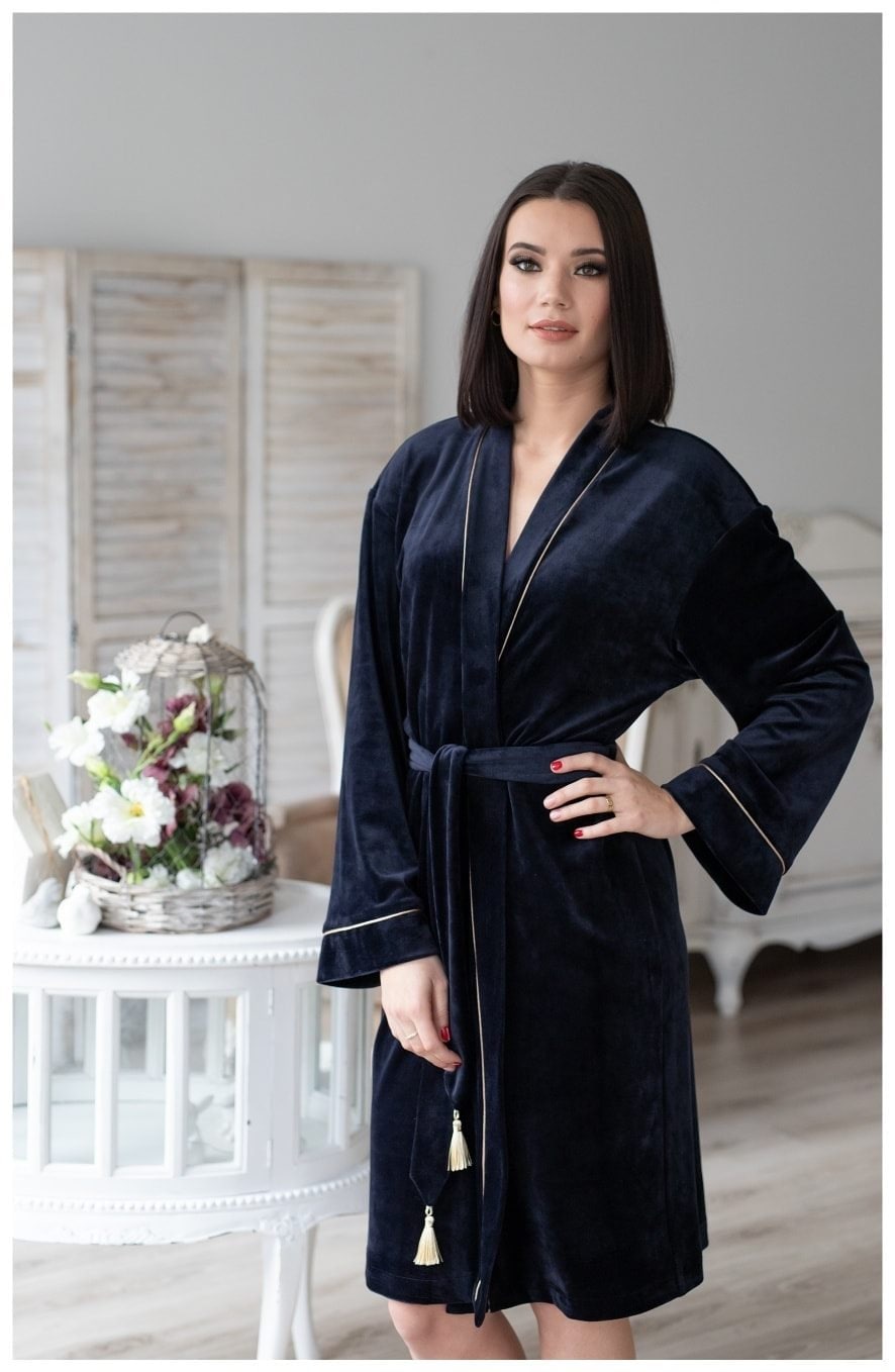 Blue Soft Velour Dressing Gown Royal Blue Velvete Robe Velour Womens