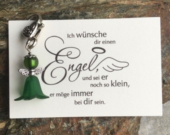 Kleiner grüner  Engel / Schutzengel mit Karte  - Gastgeschenk, Mitbringsel, Geschenkidee