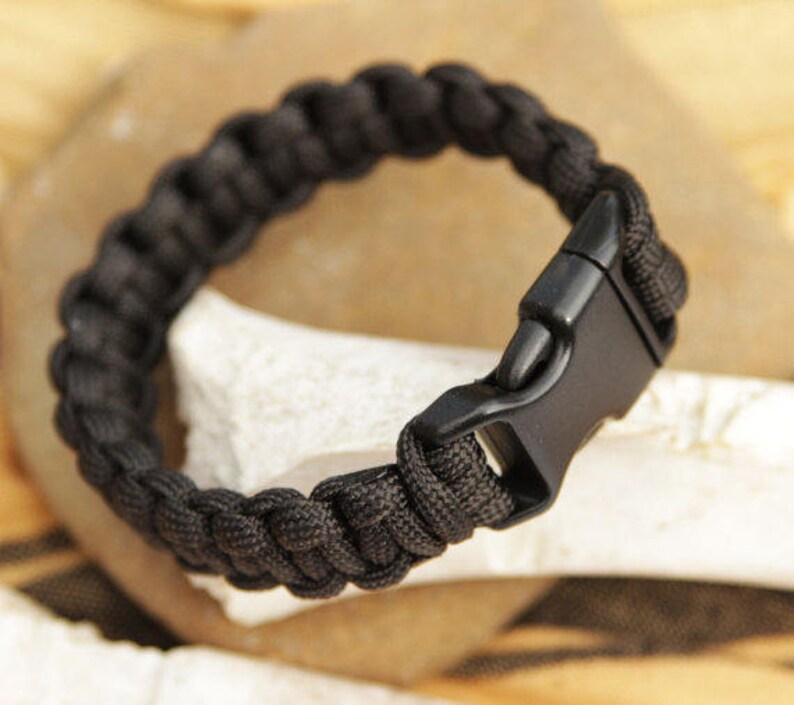 Black Paracord Bracelet All Sizes EDC Wasteland Survival Mens Etsy