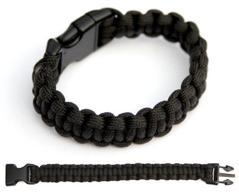 Black Paracord Bracelet All Sizes EDC Wasteland Survival Mens Etsy