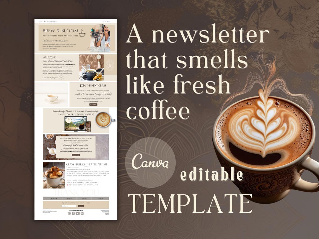 Coffee Shop Newsletter Template | Fully Editable Canva Design | Images ...