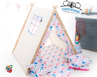 Clouds pattern teepee tent playhouse for kids, next day birthday gift by Cuddlesome/ tipi with play mat/ Montessori toy