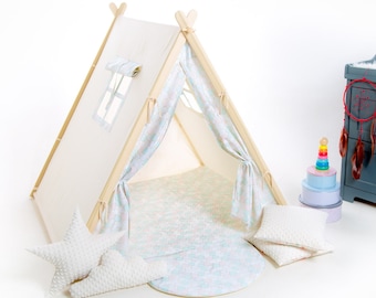 Tipi tent for kids, Circle Teepee tent playhouse with play mat for kids by Cuddlesome, kids tipi, Montessori toy
