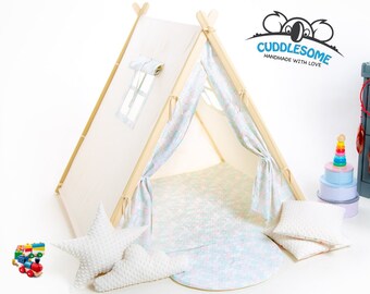 Circle pattern Teepee tent playhouse for kids, birthday gift, kids tipi with play mat, nursery decor by Cuddlesome