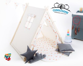 Scandinavian Teepee bears tent for children by Cuddlesome, tipi with play mat, Montessori toy