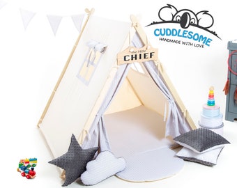 Tipi avec écailles blanches pour enfants par Cuddlesome / tipi avec tapis de jeu / lit Montessori