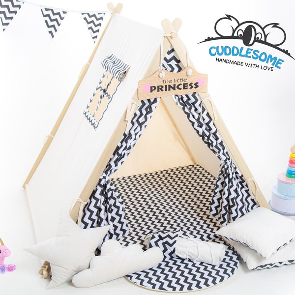 Zigzag teepee tent playhouse for kids by Cuddlesome/ Montessori bed/ kids tipi