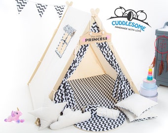 Zigzag teepee tent playhouse for kids by Cuddlesome/ Montessori bed/ kids tipi