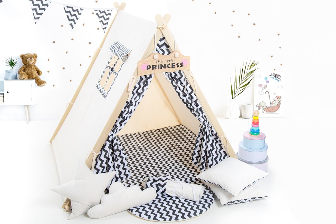 Zigzag Teepee Tent for Children by Cuddlesome, Kids Tipi With Play Mat