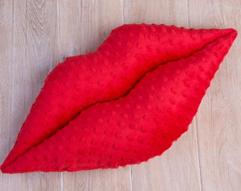 Valentines gift, Lips pillow, handmade pillow, kiss pillow, girly pillow, anniversary decor, wedding gift, red pillow, lipstick red pillow