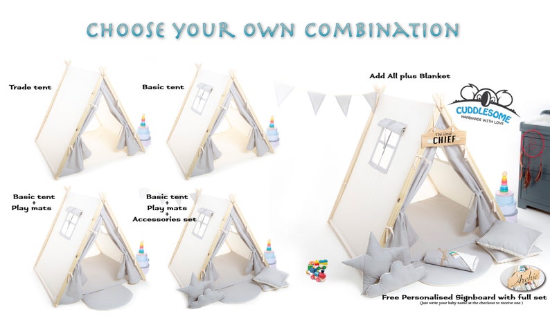 Grey stars teepee tent for children by Cuddlesome