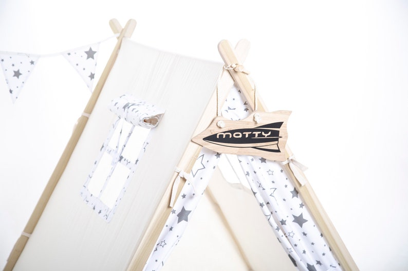 Grey stars teepee tent for children by Cuddlesome
