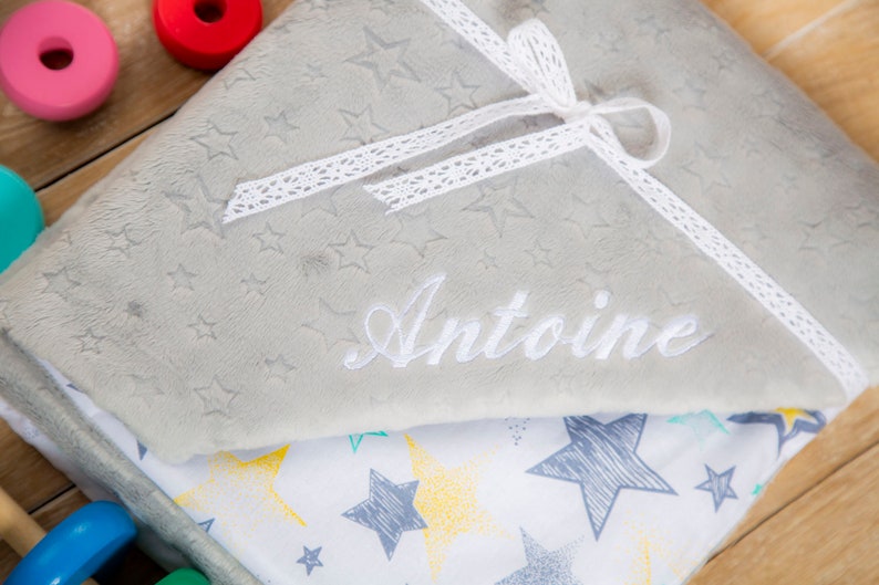 Grey stars baby blanket perfect gift for baby shower by Cuddlesome Minky blanket Bed throw