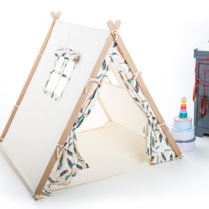 Cream feathers teepee tent for children by Cuddlesome, tipi for kids, Montessori bed image 7